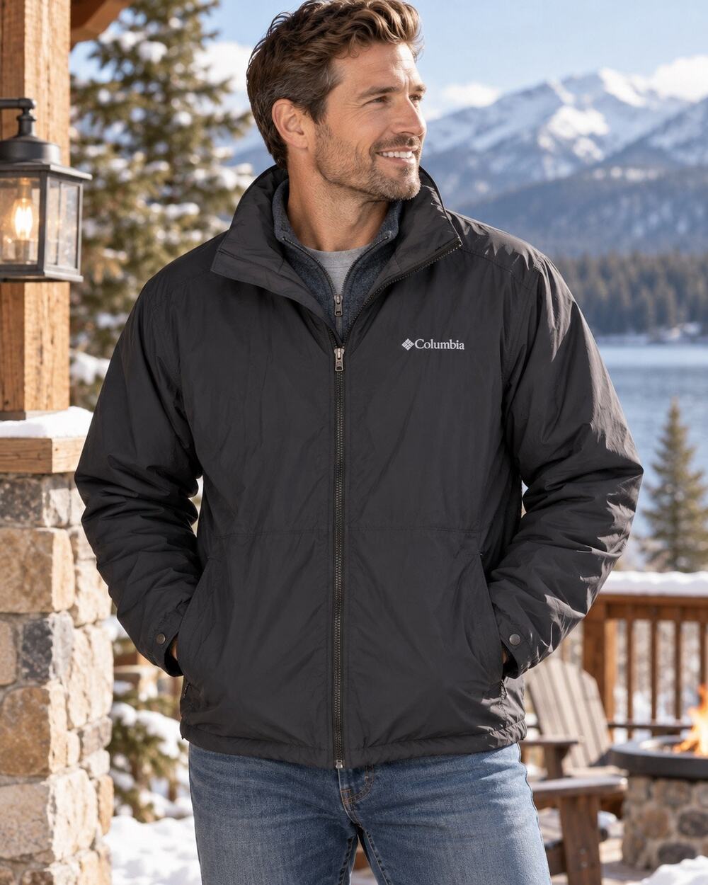 Columbia Sportswear Mens M Black Insulated Fleece Lined Winter Jacket Full Zip